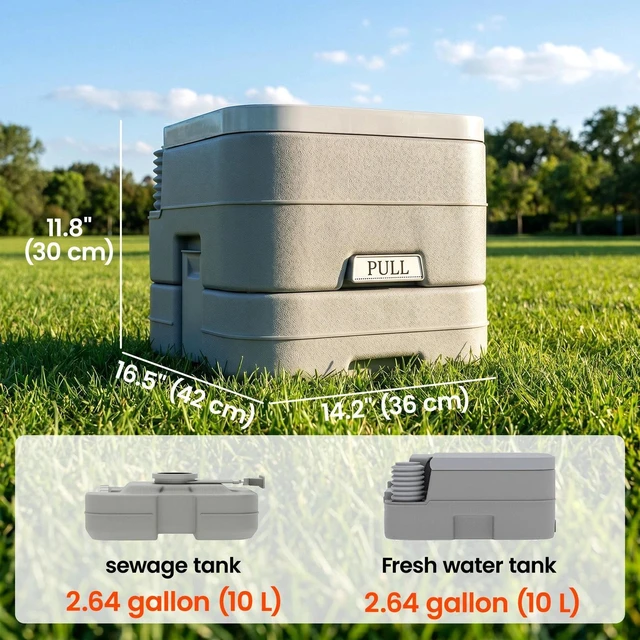 Alt view image 6 of 7 - Portable Toilet 2.6 Gallon 10L Travel Camping Outdoor Indoor Potty Flush Grey