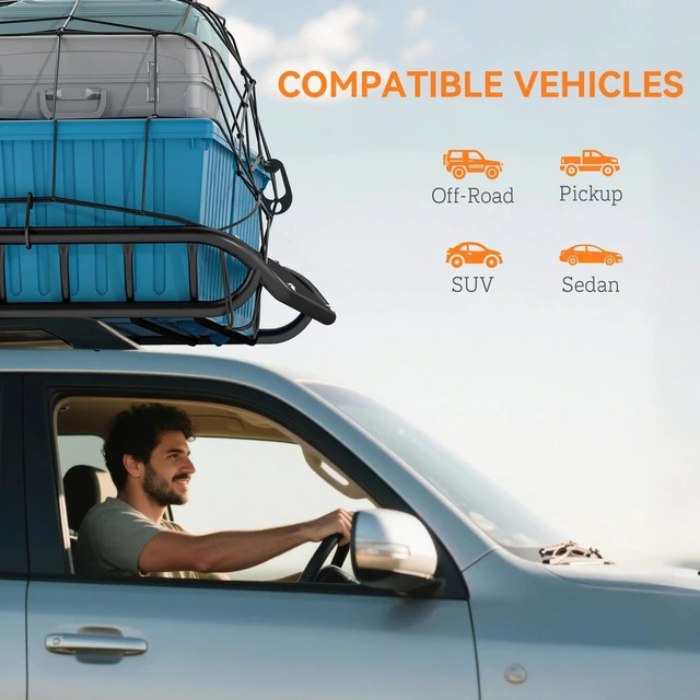 Alt view image 5 of 7 - Soozier Roof Rack Cargo Carrier Basket, 150LBS Heavy Duty Roof Basket