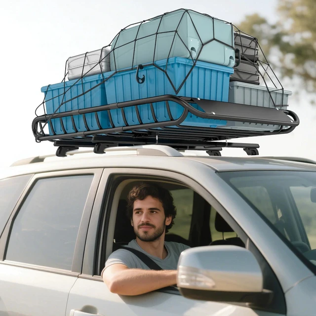 Main image of Soozier Roof Rack Cargo Carrier Basket, 150LBS Heavy Duty Roof Basket