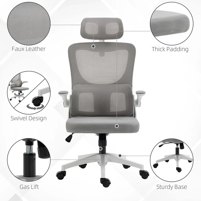 Alt view image 7 of 7 - Mesh Office Chair with Adjustable Headrest, Lumbar Support