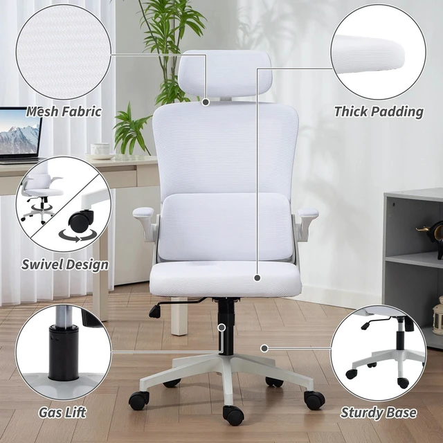Alt view image 2 of 7 - Mesh Office Chair with Adjustable Headrest, Lumbar Support