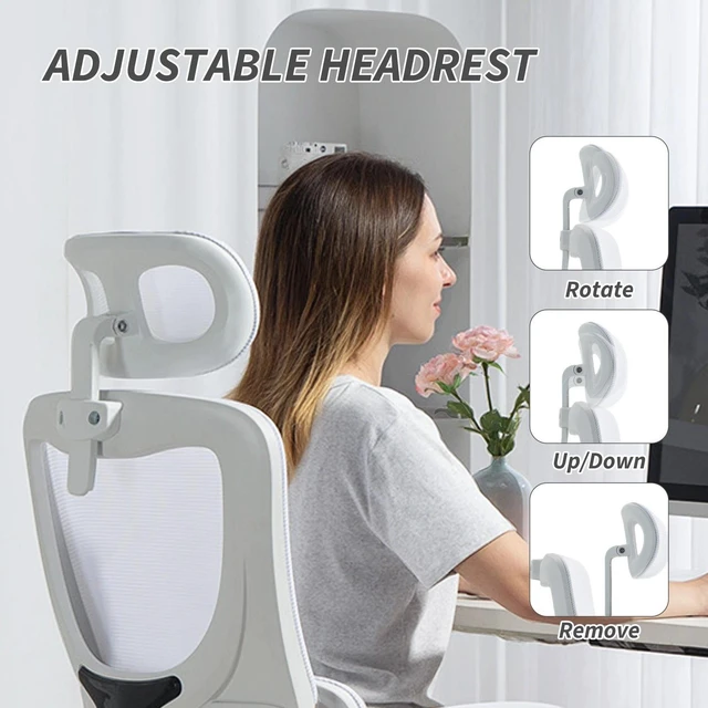 Alt view image 4 of 7 - Mesh Office Chair with Adjustable Headrest, Lumbar Support