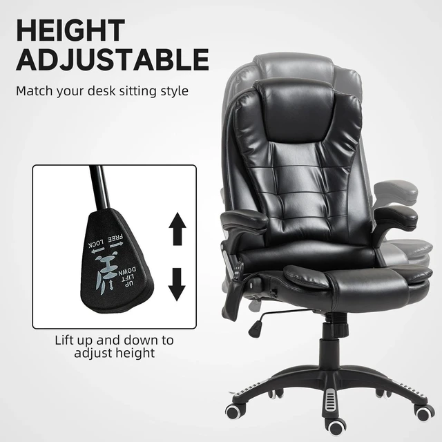 Alt view image 3 of 7 - Home Office Massage Chair High Back Chair w/ Reclining, Swivel Wheels, Grey