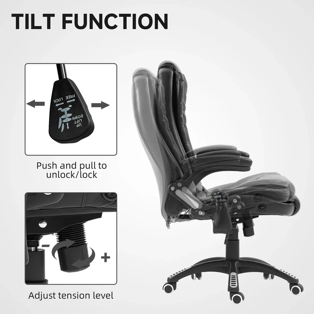 Alt view image 6 of 7 - Home Office Massage Chair High Back Chair w/ Reclining, Swivel Wheels, Grey