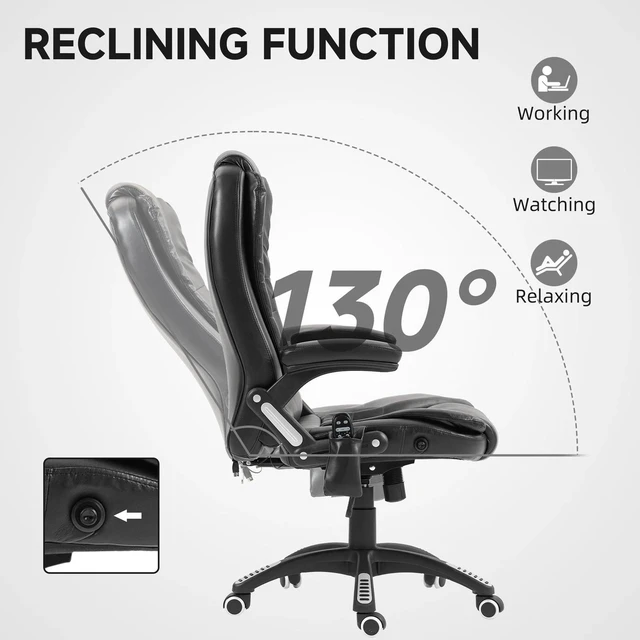 Alt view image 2 of 7 - Home Office Massage Chair High Back Chair w/ Reclining, Swivel Wheels, Grey