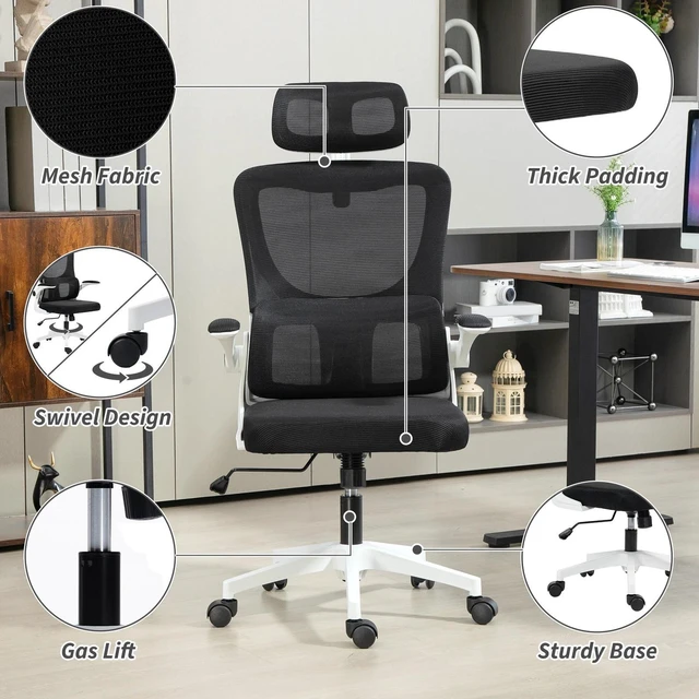 Alt view image 7 of 7 - Mesh Office Chair with Adjustable Headrest, Lumbar Support