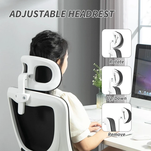Alt view image 4 of 7 - Mesh Office Chair with Adjustable Headrest, Lumbar Support