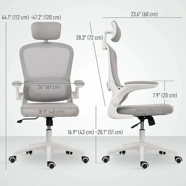 Alt view image 7 of 7 - Ergonomic Office Chair, Desk Chair with Lumbar Support, Grey