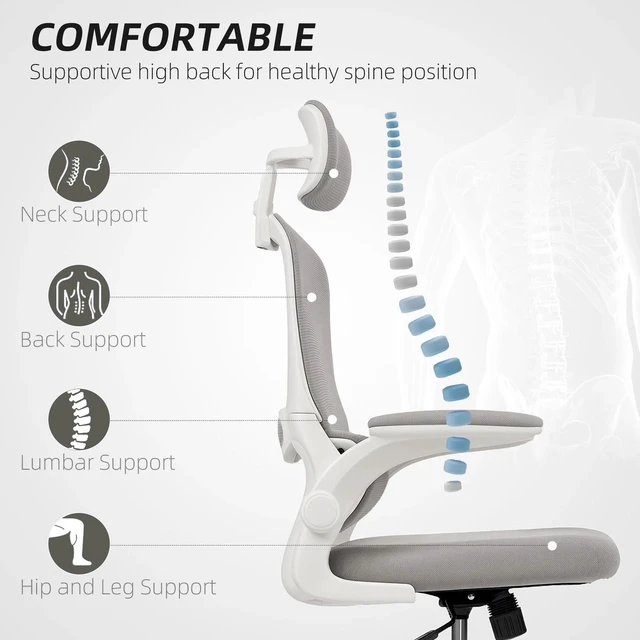 Alt view image 2 of 7 - Ergonomic Office Chair, Desk Chair with Lumbar Support, Grey