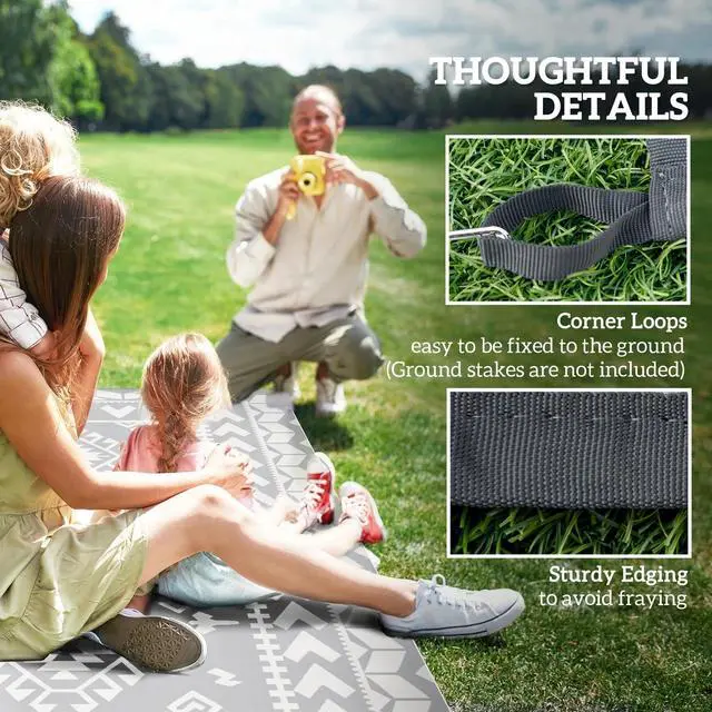Alt view image 4 of 7 - 9' x 12' Reversible Outdoor Rug, Rhombus Patchwork, Grey, White