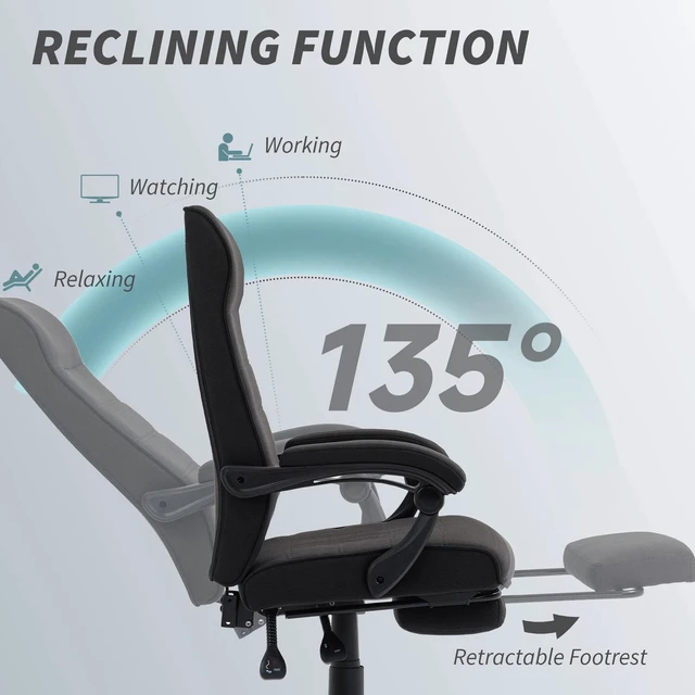 Alt view image 5 of 7 - Home Office Chair High-Back Reclining Chair for Bedroom Study Living Room Black
