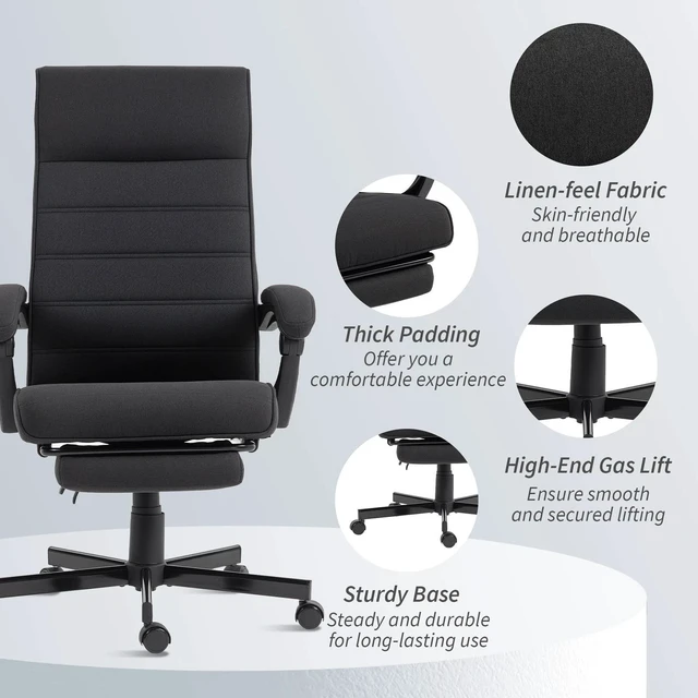 Alt view image 3 of 7 - Home Office Chair High-Back Reclining Chair for Bedroom Study Living Room Black
