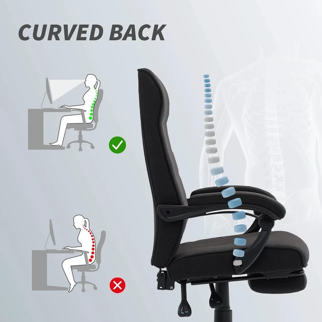 Alt view image 4 of 7 - Home Office Chair High-Back Reclining Chair for Bedroom Study Living Room Black