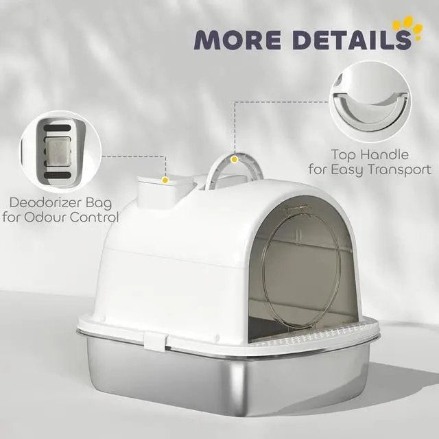 Alt view image 3 of 7 - PawHut Stainless Steel Litter Box, Enclosed Cat Litter Box with Scoop