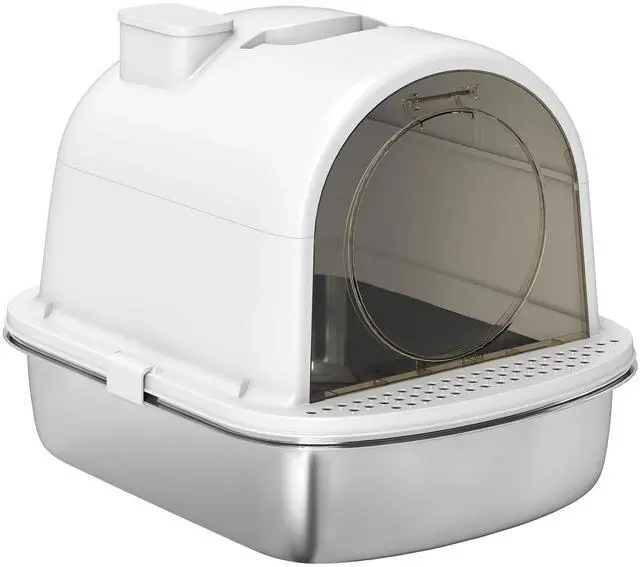 Alt view image 7 of 7 - PawHut Stainless Steel Litter Box, Enclosed Cat Litter Box with Scoop