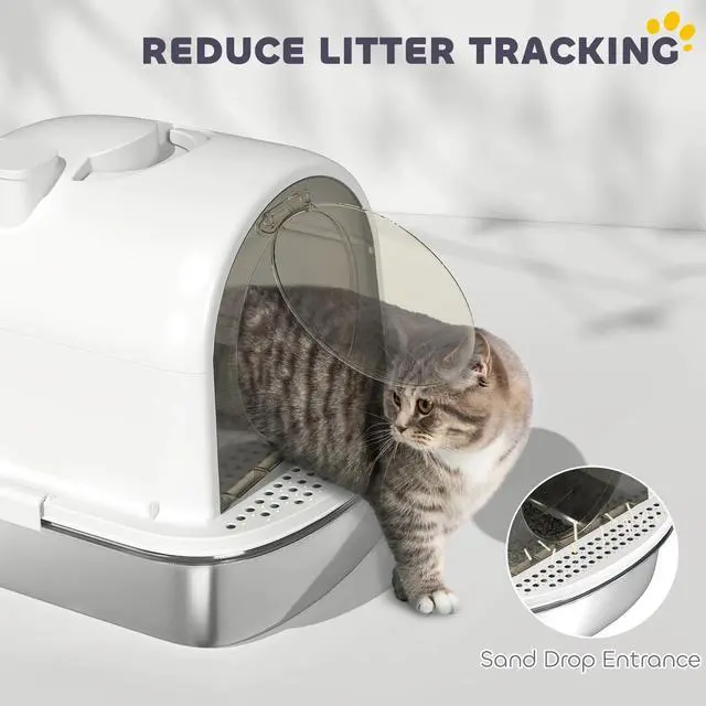 Alt view image 5 of 7 - PawHut Stainless Steel Litter Box, Enclosed Cat Litter Box with Scoop
