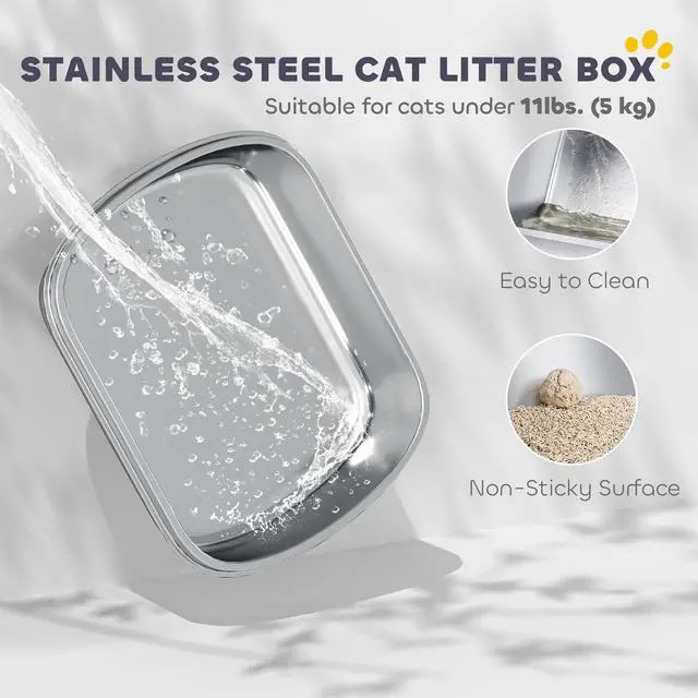 Alt view image 2 of 7 - PawHut Stainless Steel Litter Box, Enclosed Cat Litter Box with Scoop