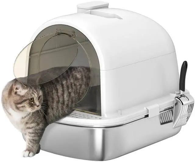 Main image of PawHut Stainless Steel Litter Box, Enclosed Cat Litter Box with Scoop