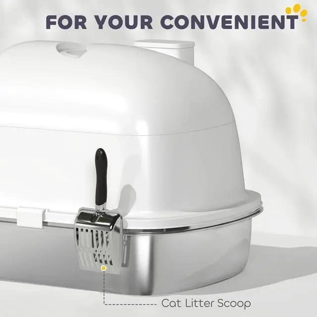 Alt view image 6 of 7 - PawHut Stainless Steel Litter Box, Enclosed Cat Litter Box with Scoop