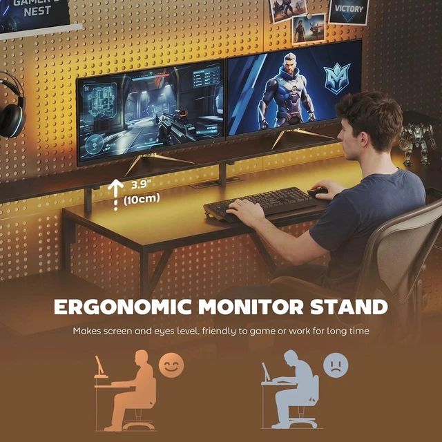 Alt view image 5 of 7 - 76" Reversible Gaming Desk with RGB Lights and USB Ports, Black