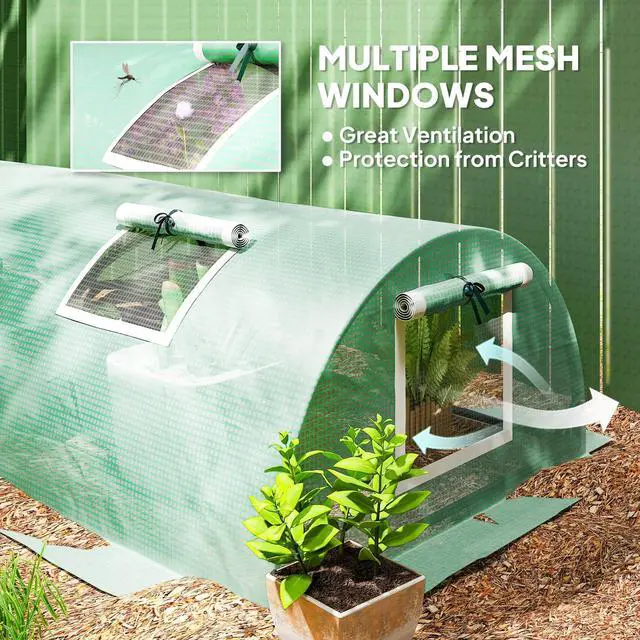 Alt view image 4 of 7 - PE Mini Greenhouse, 3 M Portable Tunnel Growing Tent with Steel Frame