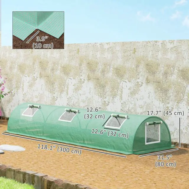 Alt view image 2 of 7 - PE Mini Greenhouse, 3 M Portable Tunnel Growing Tent with Steel Frame