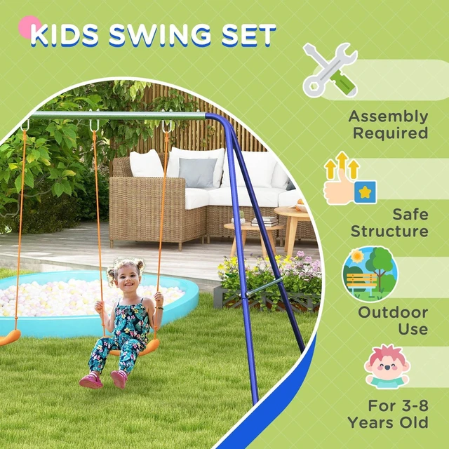 Alt view image 2 of 7 - Kids Swing Set for Backyard Outdoor w/ Double Swing Seat