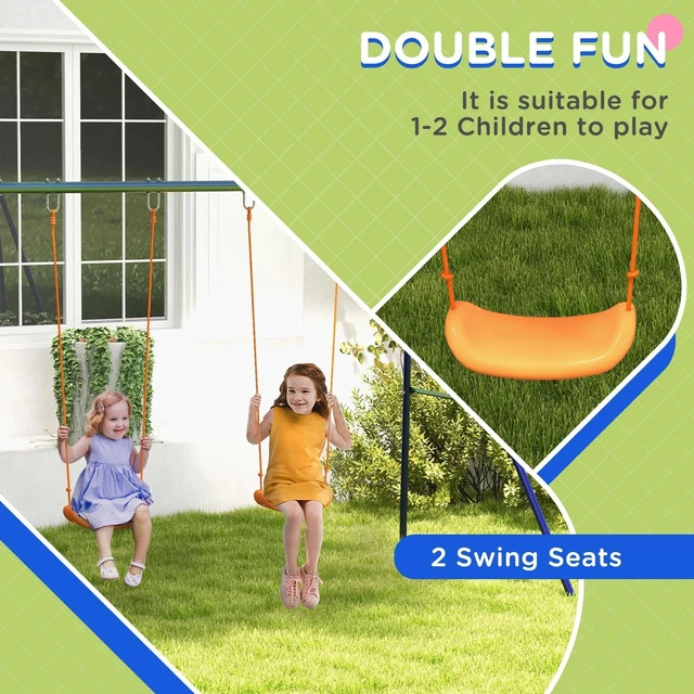 Alt view image 3 of 7 - Kids Swing Set for Backyard Outdoor w/ Double Swing Seat