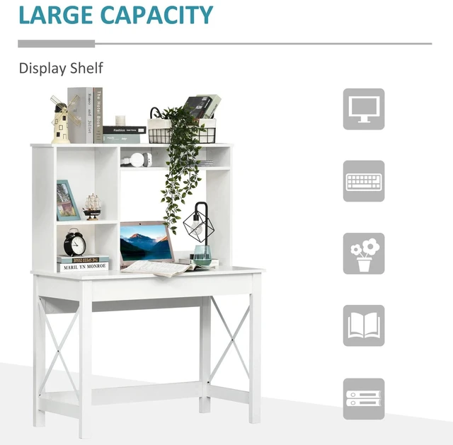 Alt view image 2 of 7 - Rectangle Computer Desk w/ Hutch Writing Table Workstation for Home Office