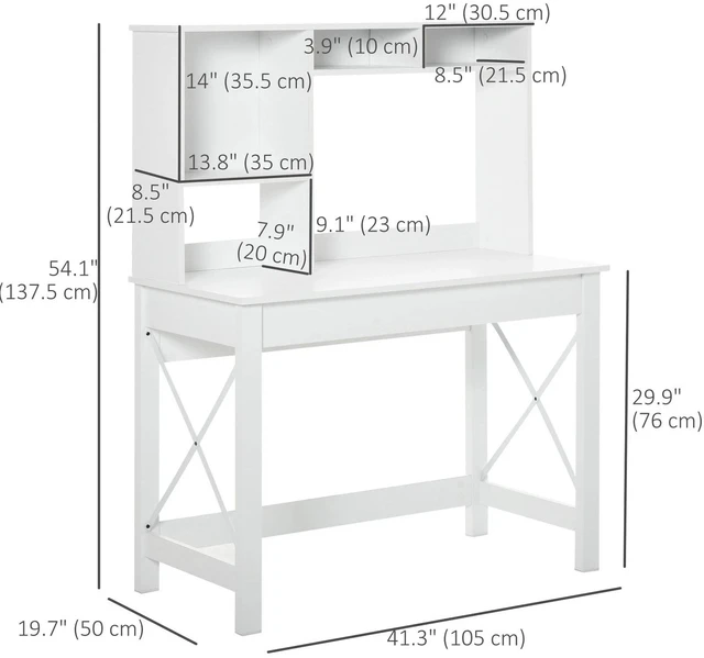 Alt view image 7 of 7 - Rectangle Computer Desk w/ Hutch Writing Table Workstation for Home Office