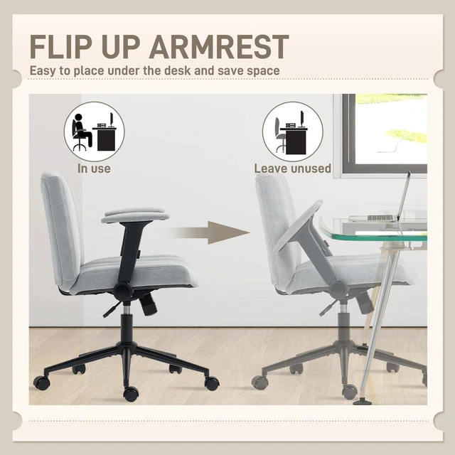 Alt view image 2 of 7 - Criss Cross Chair with Arms, Wheels, Wide Office Chair, Grey