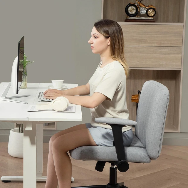 Alt view image 7 of 7 - Criss Cross Chair with Arms, Wheels, Wide Office Chair, Grey