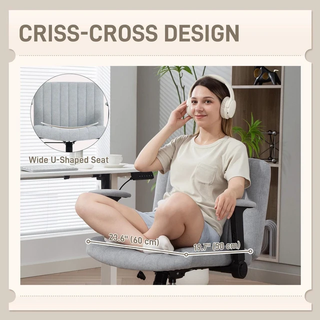 Alt view image 5 of 7 - Criss Cross Chair with Arms, Wheels, Wide Office Chair, Grey