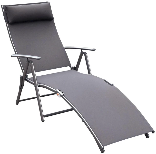 Main image of Reclining Chair Sun Lounger Tri-Fold Adjustable Garden Grey