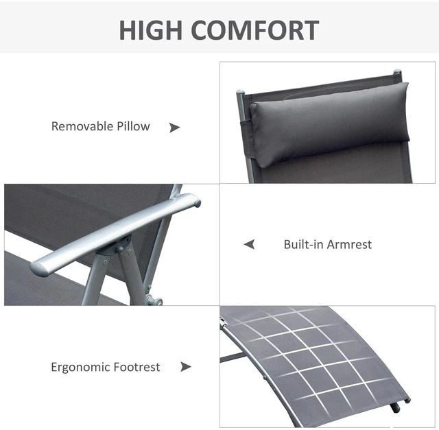 Alt view image 5 of 7 - Reclining Chair Sun Lounger Tri-Fold Adjustable Garden Grey