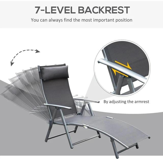 Alt view image 2 of 7 - Reclining Chair Sun Lounger Tri-Fold Adjustable Garden Grey