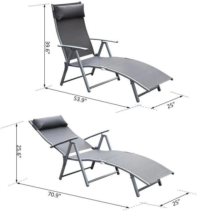 Alt view image 6 of 7 - Reclining Chair Sun Lounger Tri-Fold Adjustable Garden Grey