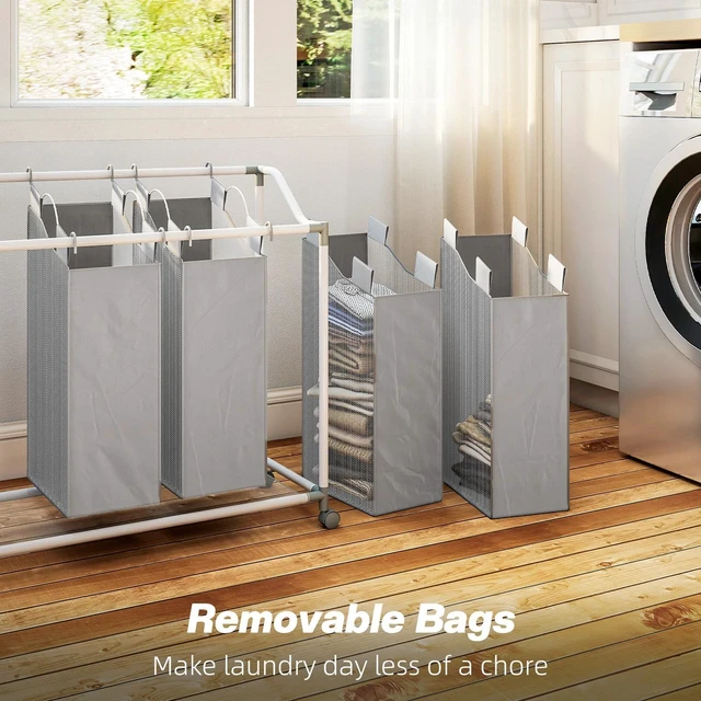 Alt view image 3 of 7 - Laundry Hamper with Wheels, 160L Laundry Basket with 4 Bags, Grey