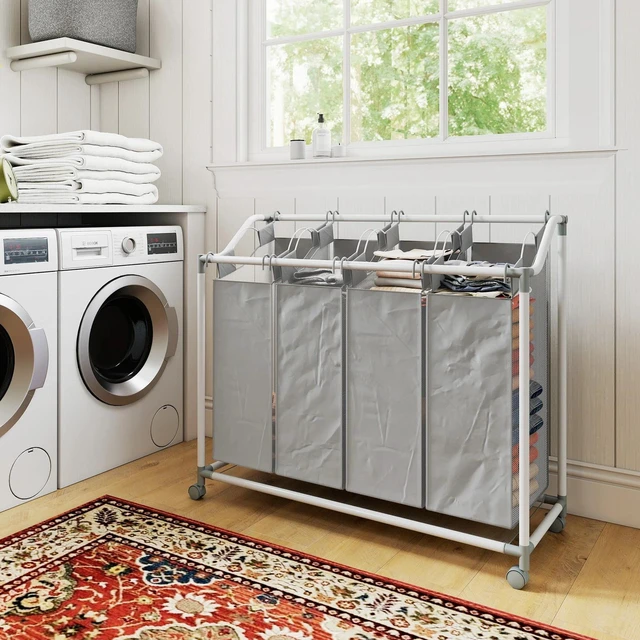 Alt view image 2 of 7 - Laundry Hamper with Wheels, 160L Laundry Basket with 4 Bags, Grey