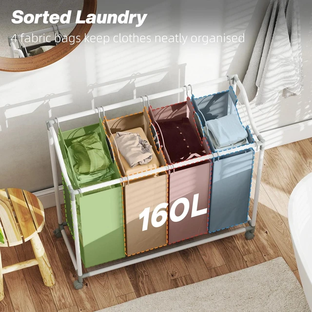 Alt view image 7 of 7 - Laundry Hamper with Wheels, 160L Laundry Basket with 4 Bags, Grey