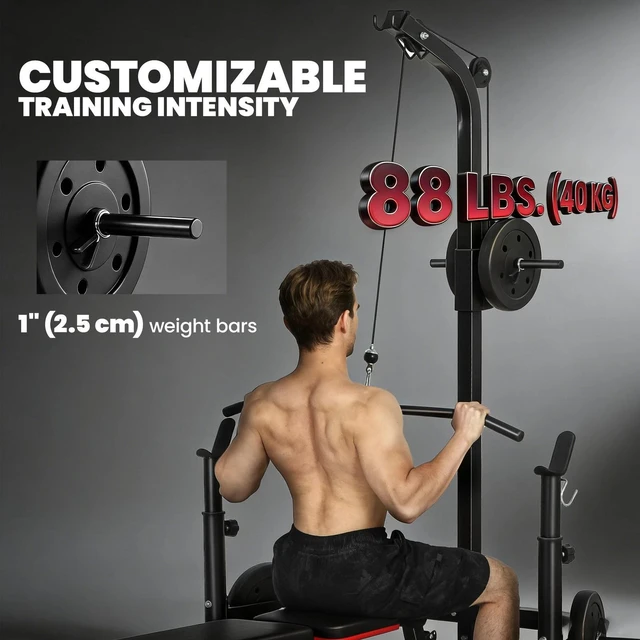 Alt view image 2 of 7 - Soozier Multi-Function Home Gym Machine with Bench Press Rack, Black