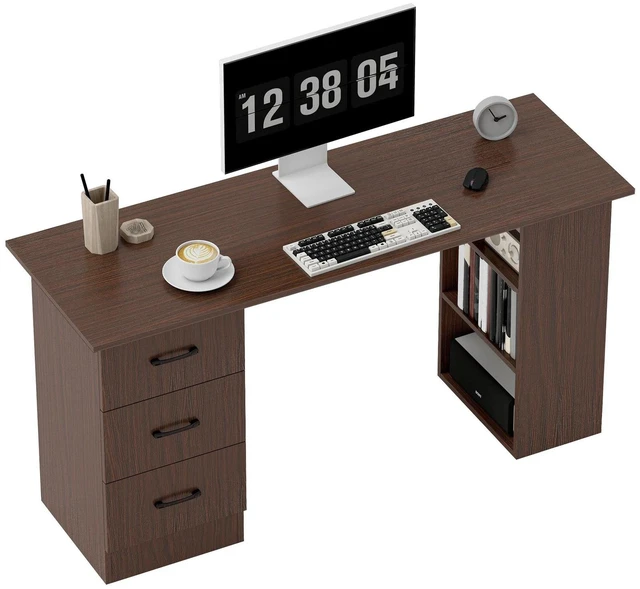 Main image of Computer Desk with Storage Shelves 47" Home Office Desk with Drawers Black