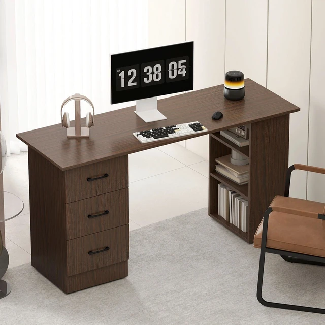 Alt view image 2 of 7 - Computer Desk with Storage Shelves 47" Home Office Desk with Drawers Black