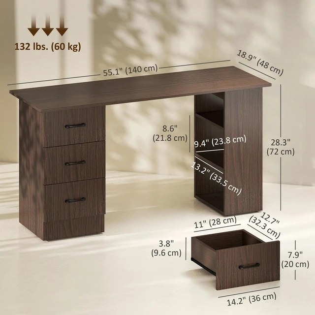 Alt view image 7 of 7 - Computer Desk with Storage Shelves 47" Home Office Desk with Drawers Black