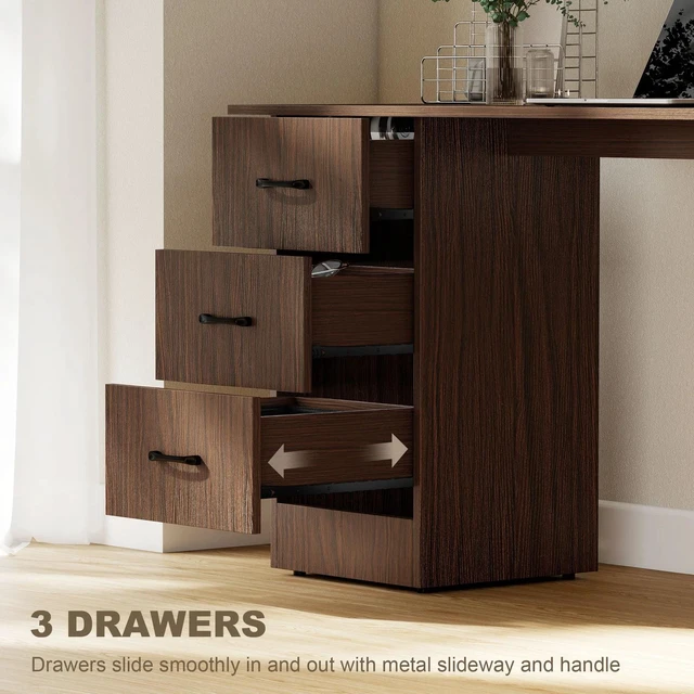 Alt view image 4 of 7 - Computer Desk with Storage Shelves 47" Home Office Desk with Drawers Black