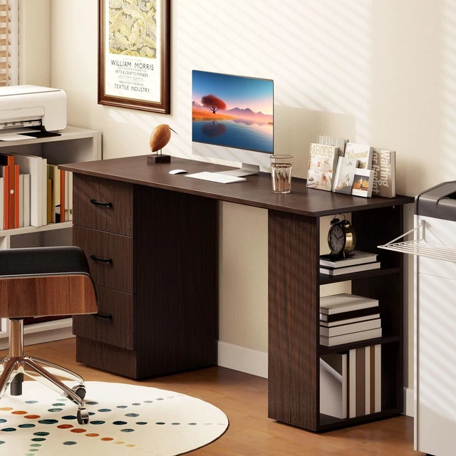 Alt view image 5 of 7 - Computer Desk with Storage Shelves 47" Home Office Desk with Drawers Black