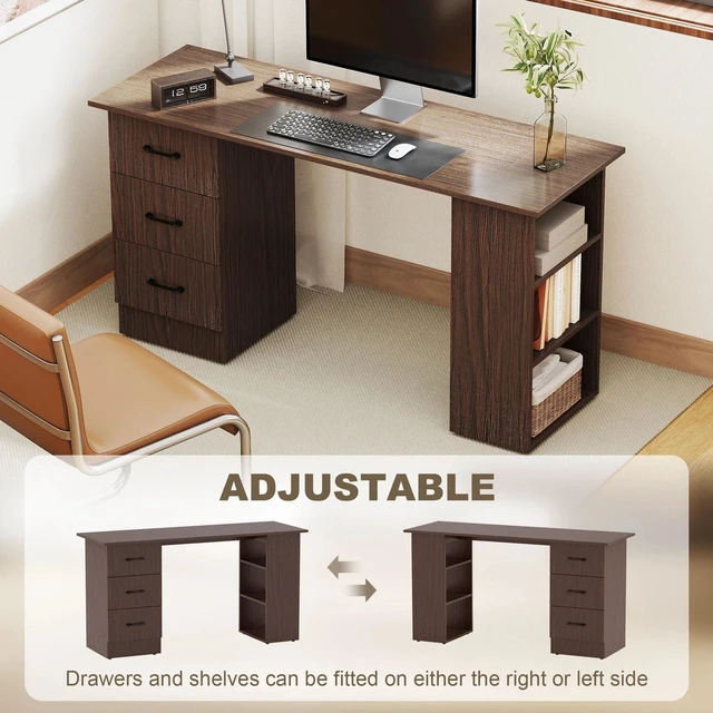 Alt view image 6 of 7 - Computer Desk with Storage Shelves 47" Home Office Desk with Drawers Black