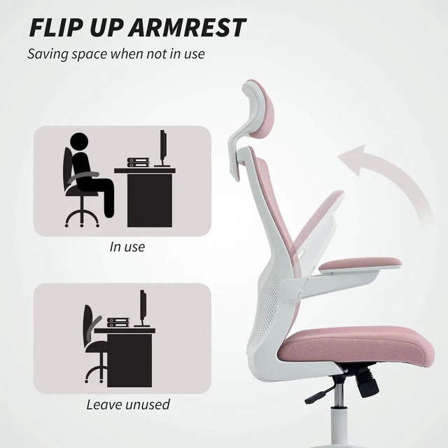 Alt view image 5 of 7 - Ergonomic Office Chair, Desk Chair with Adjustable Headrest, Pink