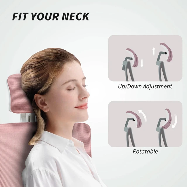 Alt view image 6 of 7 - Ergonomic Office Chair, Desk Chair with Adjustable Headrest, Pink