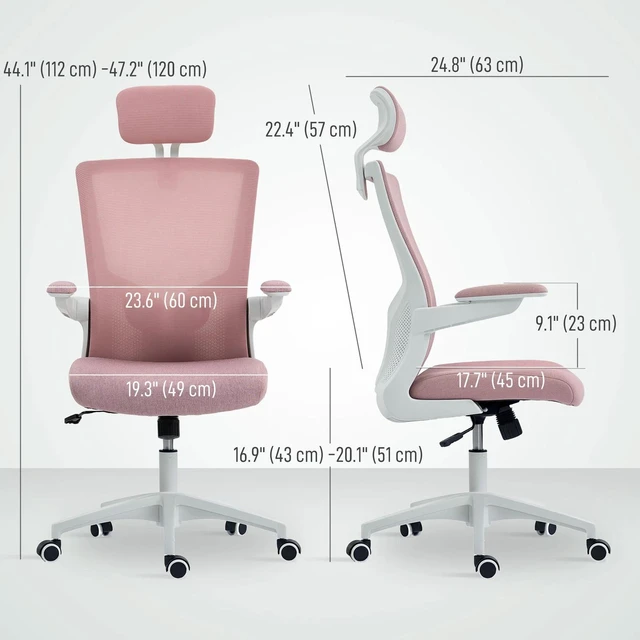 Alt view image 4 of 7 - Ergonomic Office Chair, Desk Chair with Adjustable Headrest, Pink